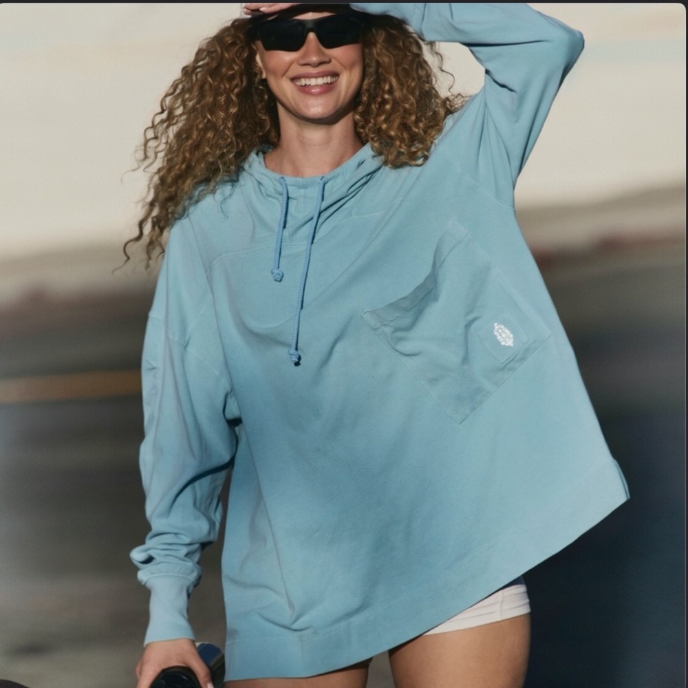 Free People Hot Shot Hooded Layer In Bright Blue